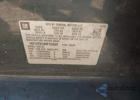 2017 GMC Sierra 2500Hd Slt из США, поврежденный, VIN 1GT12TEY4HF123629